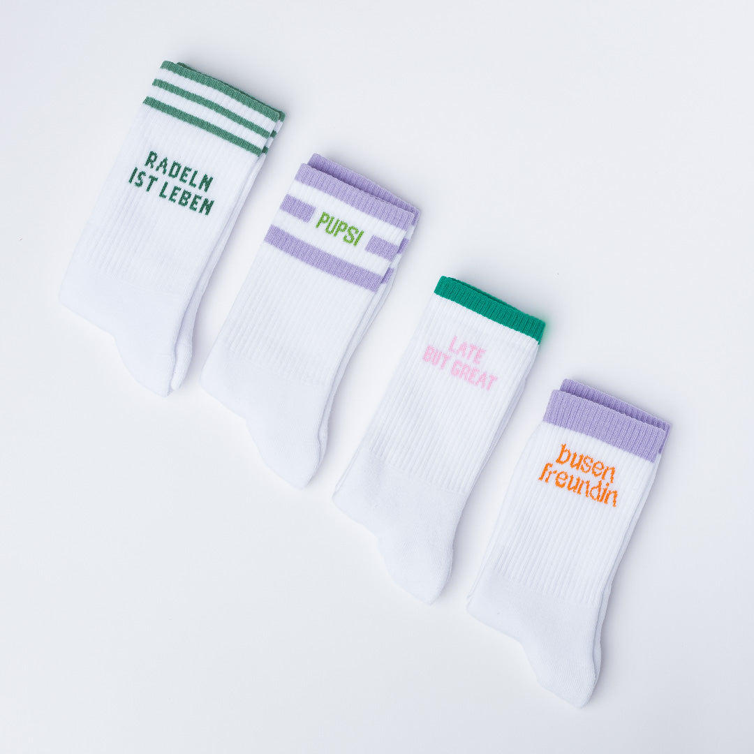 Socken "late but great"